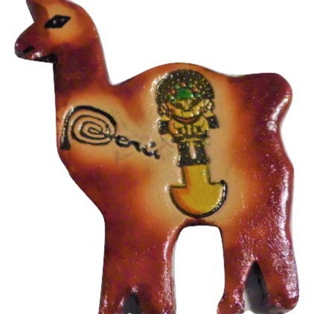 Cuzco Peru leather llama magnet handpainted